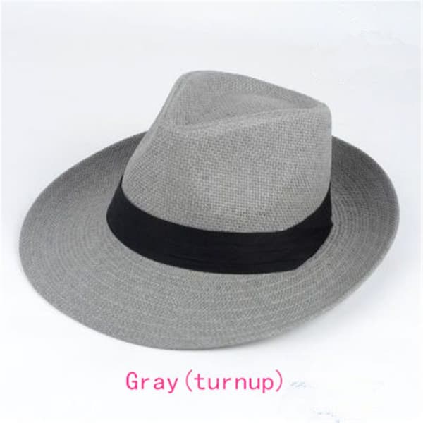 Unisex-muoti Summer Beach Fedora Wide Brim Trilby Straw Bucket Sun Hat Cap (Turnup)