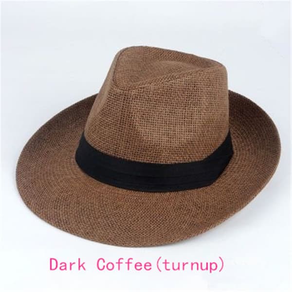 Unisex-muoti Summer Beach Fedora Wide Brim Trilby Straw Bucket Sun Hat Cap (Turnup)