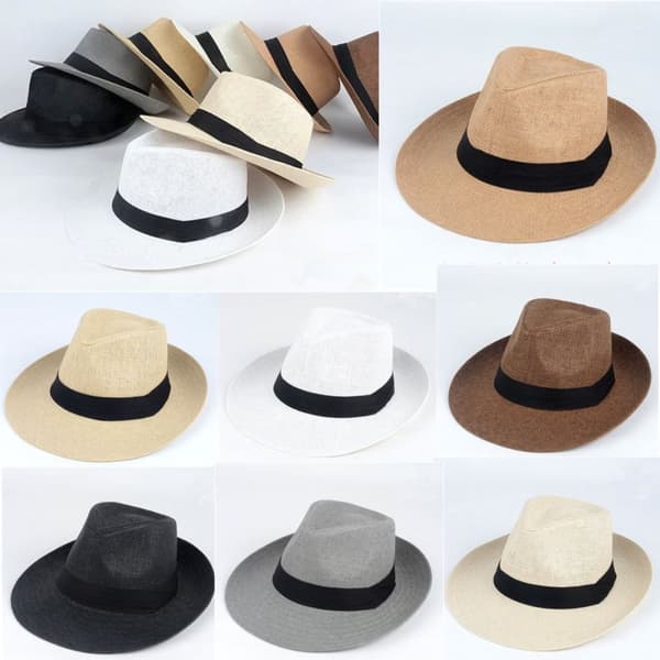 Unisex-muoti Summer Beach Fedora Wide Brim Trilby Straw Bucket Sun Hat Cap (Turnup)