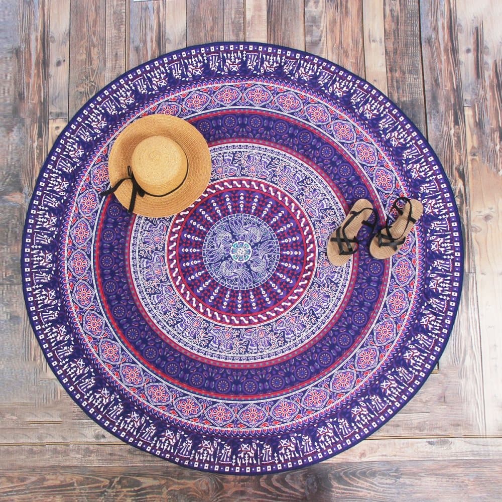 147 cm Lila Rund Orange Utskrift Gobeläng Dusch Strandhandduk Filt Yogamatta Bordsduk