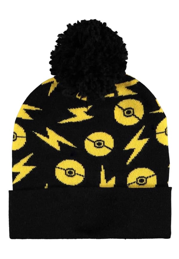 Pokemon Beanie and Knitted Gloves Pikachu print Official Black Gift Set One Size