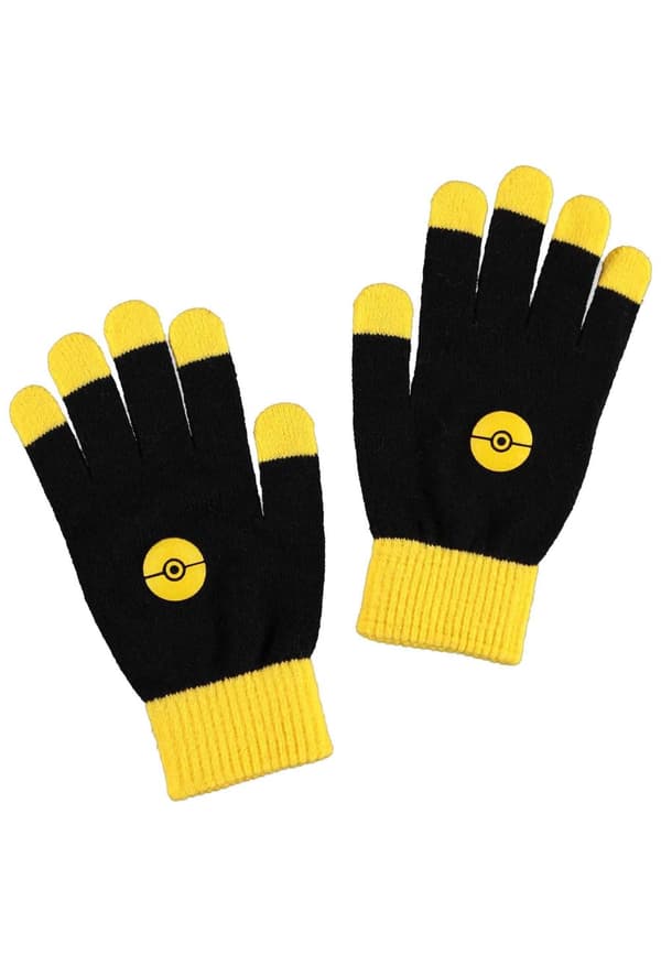 Pokemon Beanie and Knitted Gloves Pikachu print Official Black Gift Set One Size