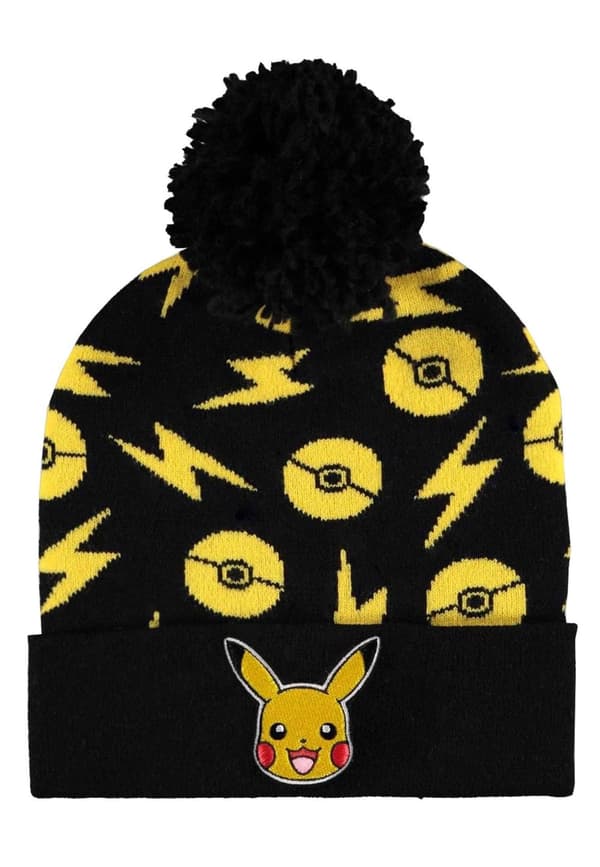 Pokemon Beanie and Knitted Gloves Pikachu print Official Black Gift Set One Size