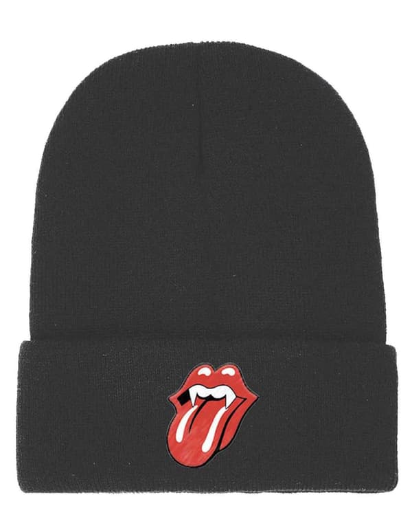 The Rolling Stones Beanie Hat Fang Tongue Band Logo Official Black Unisex One Size