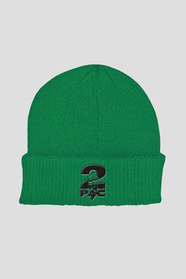 Tupac 2PAC Beanie Hat Fist Logo Official Green Roll Up Unisex One Size