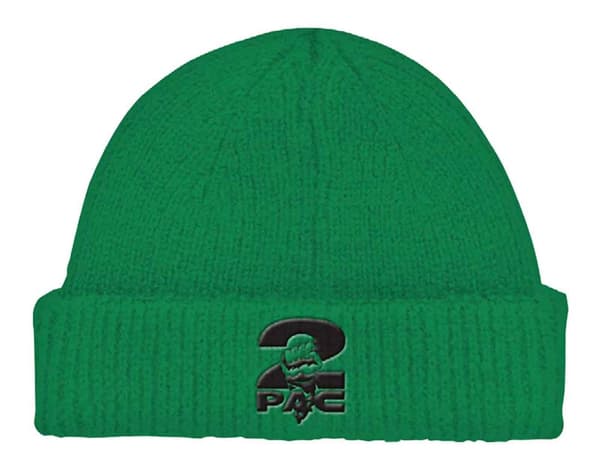 Tupac 2PAC Beanie Hat Fist Logo Official Green Roll Up Unisex One Size
