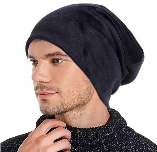 Black beanie in velvet winter hipster autumn soft