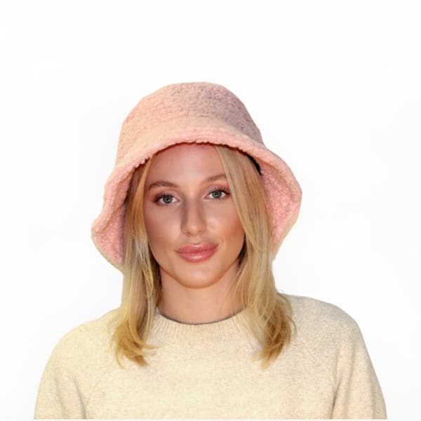 Varm fiskelue i plysj lue i ull unisex teddymateriale Rosa One-size