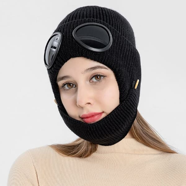 INF Strikket lue med briller og maske Sort