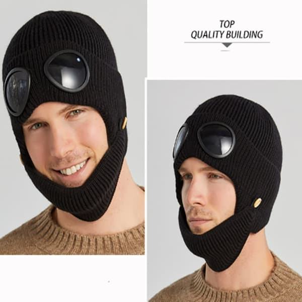 INF Strikket lue med briller og maske Sort