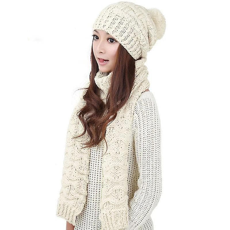 Vinter Chunky Stickad Hat Scarf Set Ski Keps