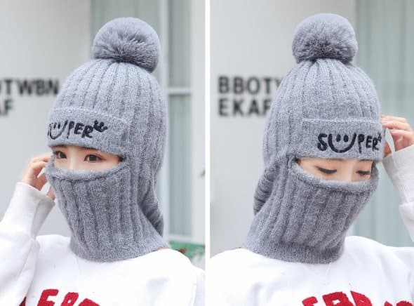 Vintermössor Scarf Mask One-Piece med dragkedja Grå