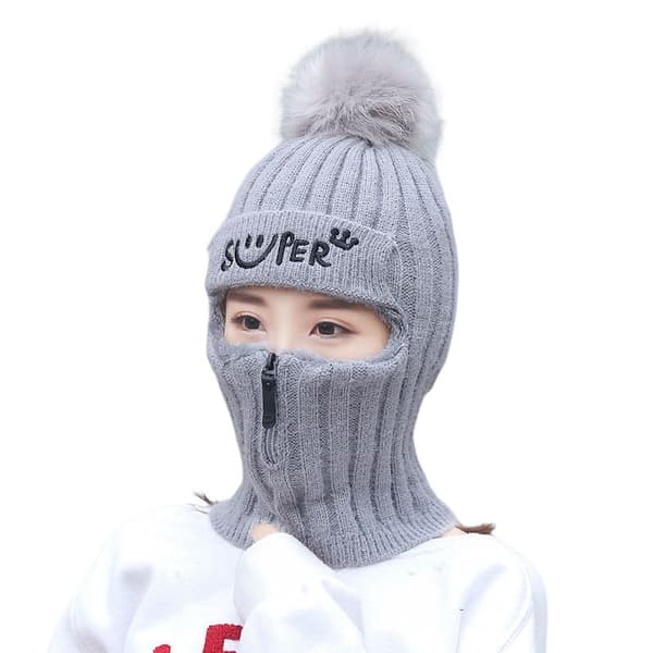 Vintermössor Scarf Mask One-Piece med dragkedja Grå