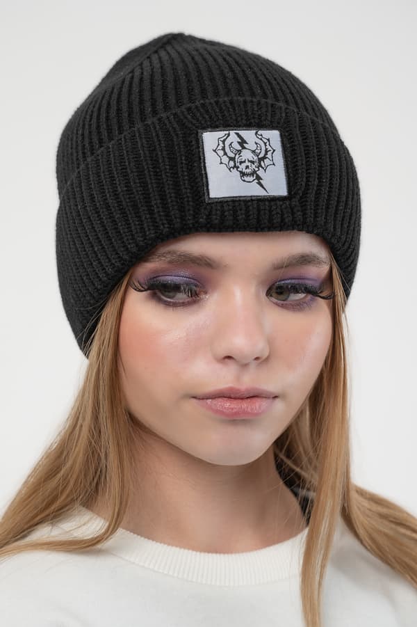 Stranger Things Beanie Hat Hellfire Club Front Logo Print Girls Womens Black One Size