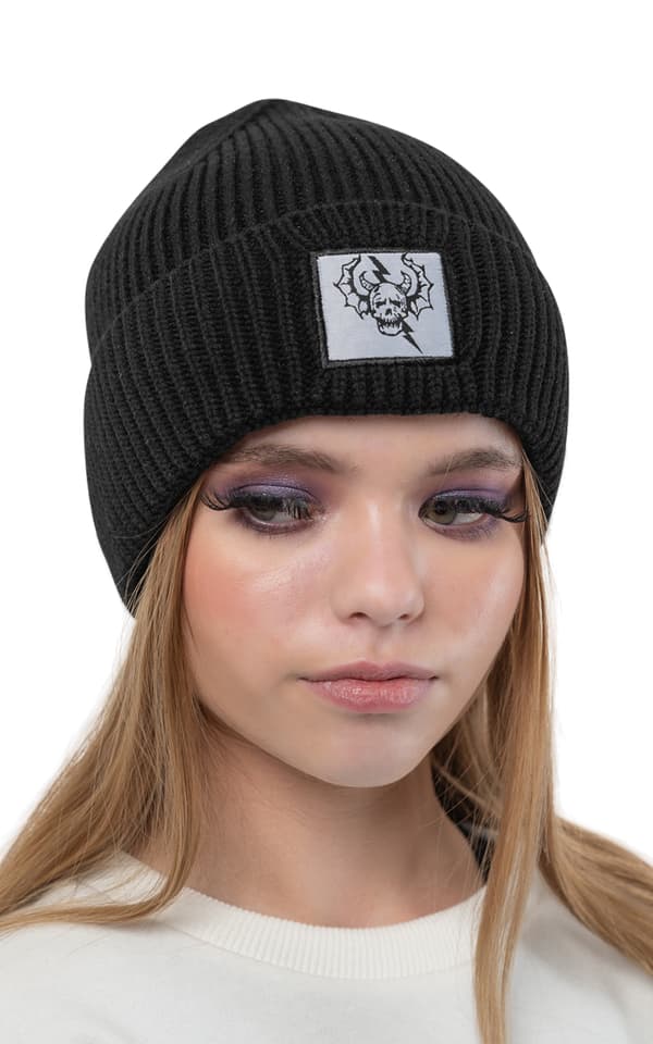 Stranger Things Beanie Hat Hellfire Club Front Logo Print Girls Womens Black One Size