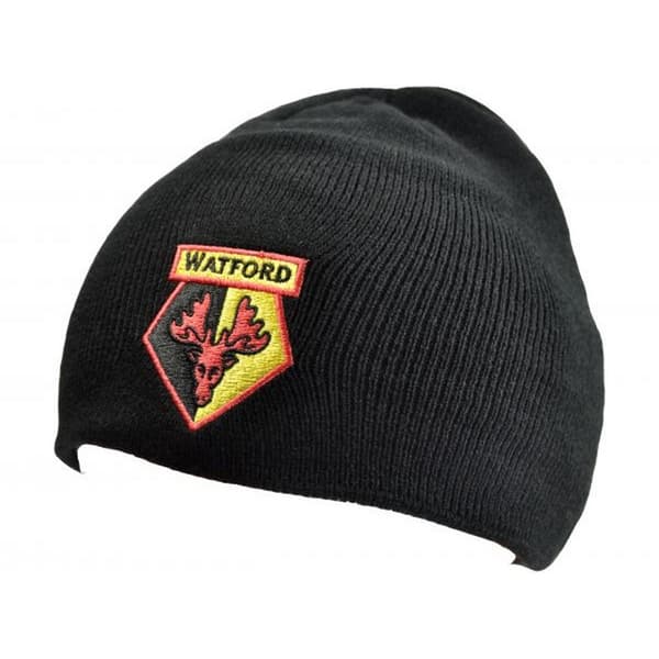 Watford FC Embroidered Knitted Roll Down Beanie Black One Size