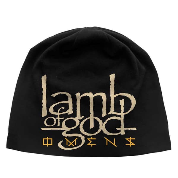 Lamb Of God Beanie Hat Omens Band Logo Official Black Jersey Print One Size