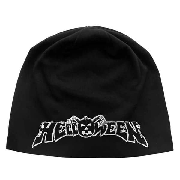 Helloween Beanie Hat Dr Stein Band Logo Official Black Jersey Print One Size
