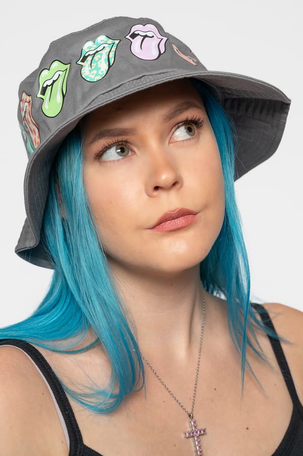 The Rolling Stones Bucket Hat Multi Tongue Pattern Official Unisex Grey