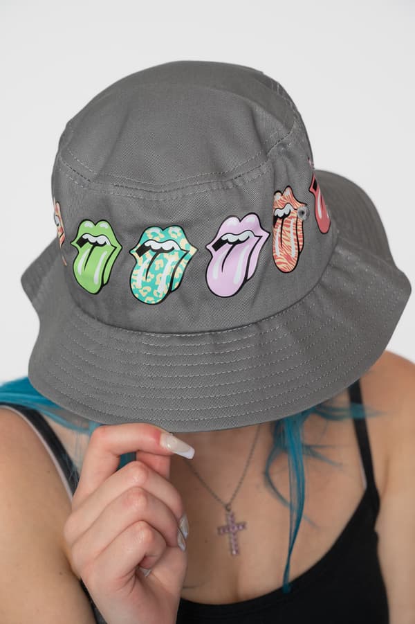 The Rolling Stones Bucket Hat Multi Tongue Pattern Official Unisex Grey