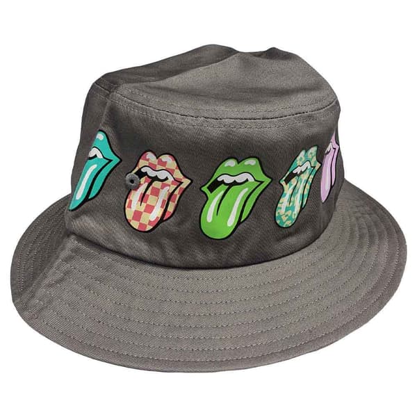 The Rolling Stones Bucket Hat Multi Tongue Pattern Official Unisex Grey