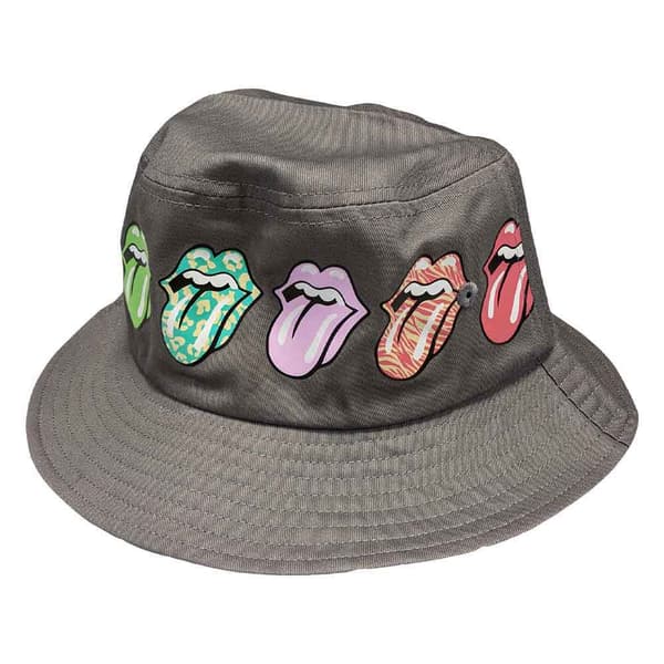 The Rolling Stones Bucket Hat Multi Tongue Pattern Official Unisex Grey