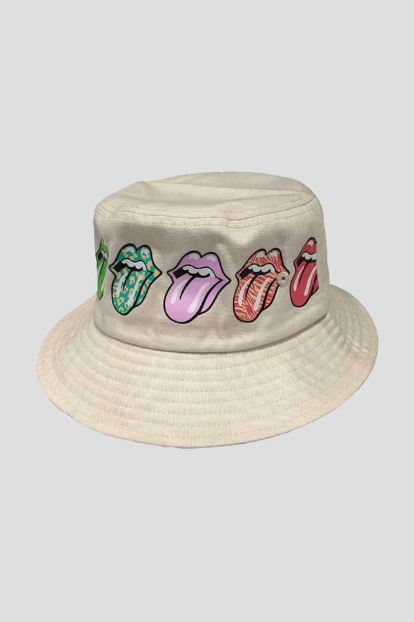 The Rolling Stones Bucket Hat Multi Tongue Pattern Official Unisex Natural