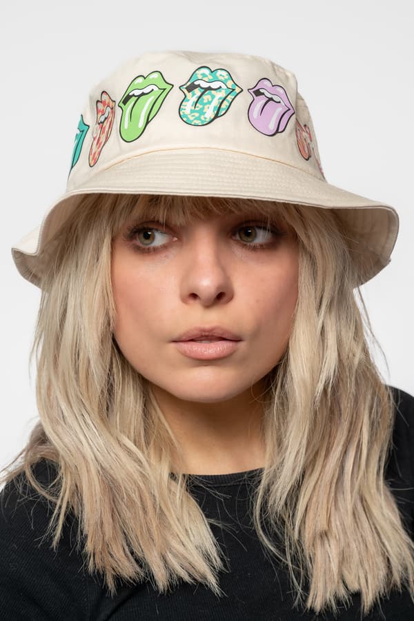 The Rolling Stones Bucket Hat Multi Tongue Pattern Official Unisex Natural