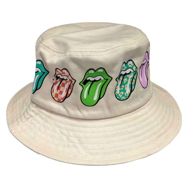 The Rolling Stones Bucket Hat Multi Tongue Pattern Official Unisex Natural