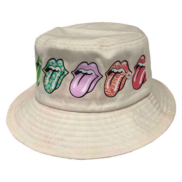 The Rolling Stones Bucket Hat Multi Tongue Pattern Official Unisex Natural