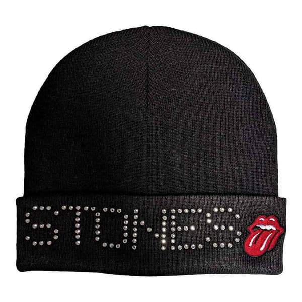 Rolling Stones Beanie Hat Stones Logo Embellished Official Unisex Black One Size