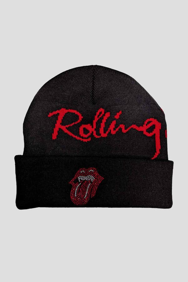 Rolling Stones Beanie Hat Embellished Classic Tongue Official Unisex Black One Size