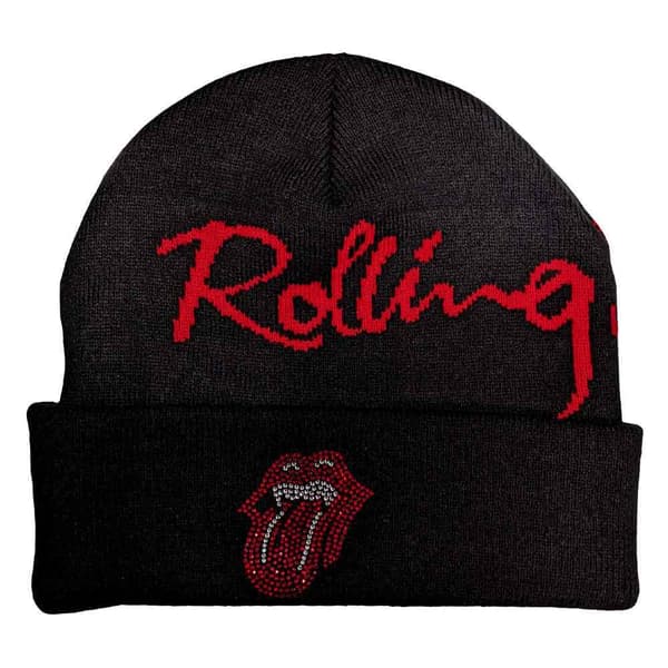 Rolling Stones Beanie Hat Embellished Classic Tongue Official Unisex Black One Size