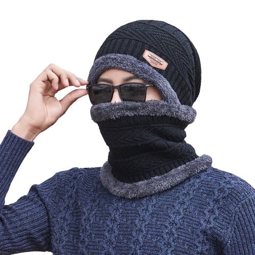 INF Vinter varm mössa halsduk set Svart