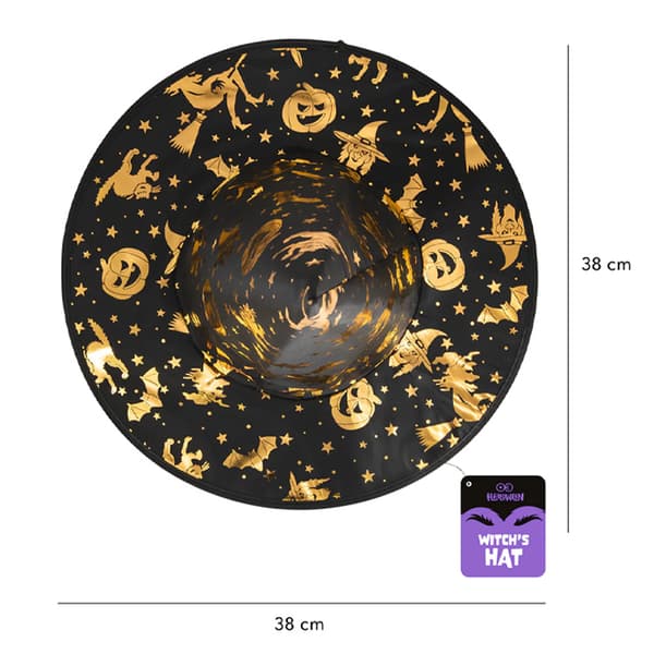 Halloween Heksehat Sort & Guld 38x32 cm