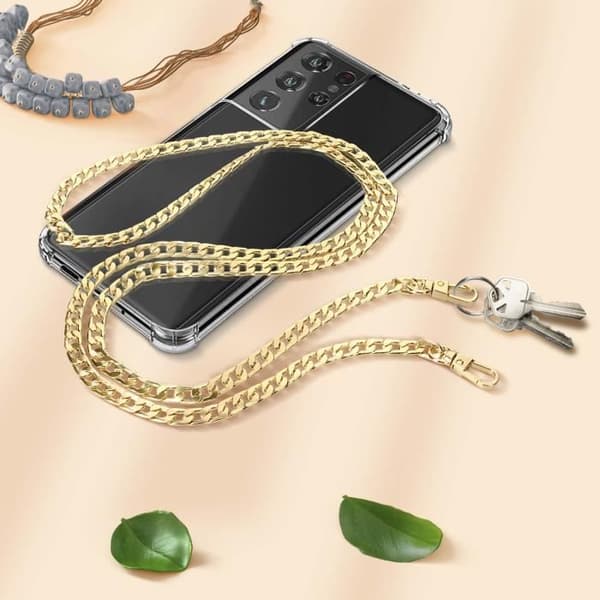 Telefon Jewel Metallic Cuban Link Chain 120cm Gult Guld