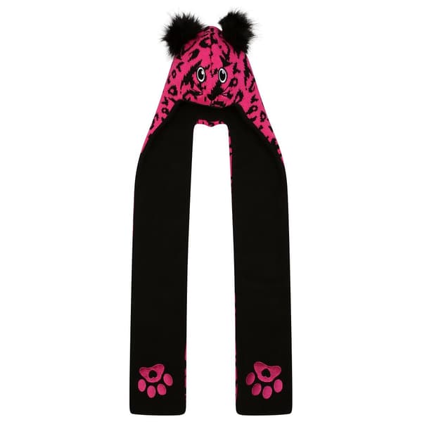 Dare 2B Childrens/Kids Snowplay Leopard Print 3 in 1 Hat Scarf Pure Pink/Black 7-10 Years