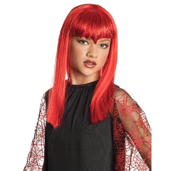 Red Devil Wig - Barn - RUBIER - Kostymtillbehör - Långt snitt med gyllene filament