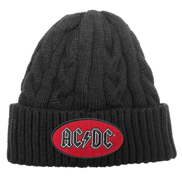 AC/DC Oval Band Logo Cable Knit Beanie Hat One Size