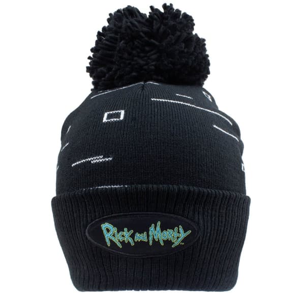 Rick And Morty - Pixel Print (Unisex Black Beanie Pom) One Size