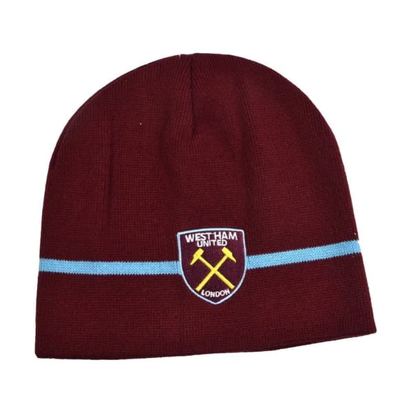 West Ham United FC Crest Knitted Beanie Claret Red/Sky Blue One Size