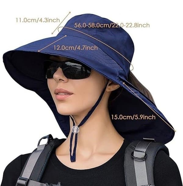 Solhatt - Dam - Fällbar - UV-skydd - Bred skärm - Blå polyester