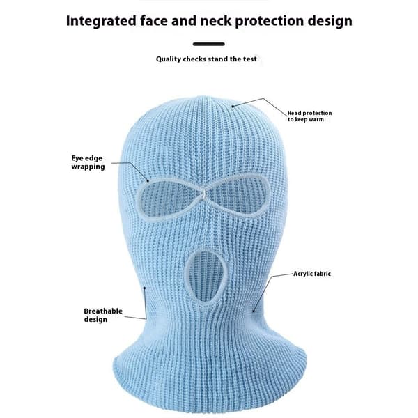 Vinter fuld ansigtsmaske Tre-huls Balaclava strikket hue hals damask - Khaki