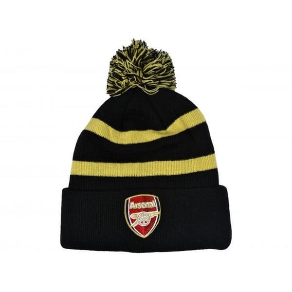 Arsenal FC Striped Bobble Beanie Black/Gold One Size