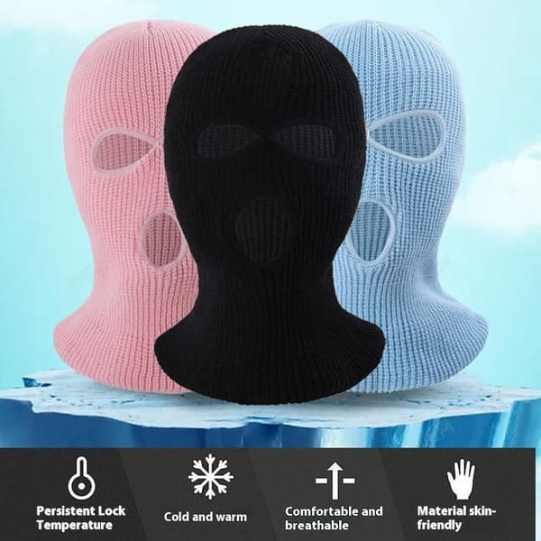 Vinter fuld ansigtsmaske Tre-huls Balaclava strikket hue hals damask - Grå