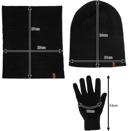 Vintersæt 3-i-1 | Hat, tubetørklæde og handsker Unisex Sort
