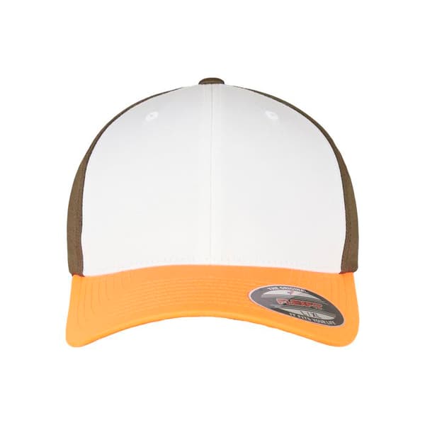 Keps - Flexfit - 3-Färgad - Neonorange/Vit/Olive - Unisex - Vår/Sommar