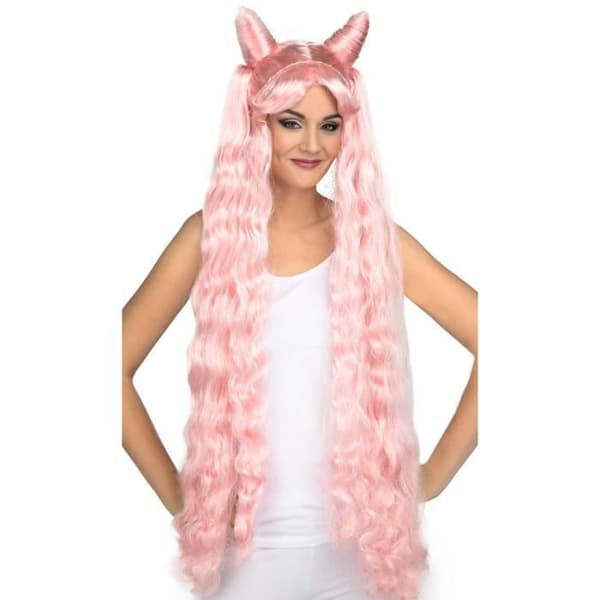 Lång rosa mangaperuk för karneval, en prydnadsfödelsedag eller en mässa. Barn kan klä ut sig till