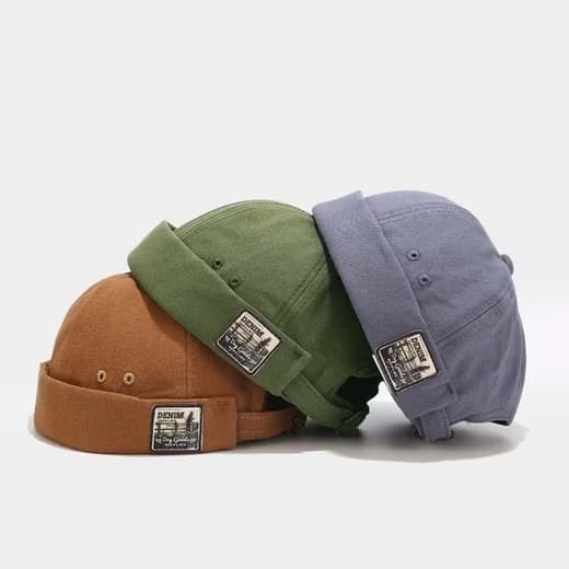 Kasket, Skipper's Hat, 100% Bomuld, Kort Flad Kasket Beanie Docker