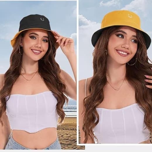 Fiskarhatt Tvåsidig Bucket Hat med Smile - Unisex Solhatt för Sommar